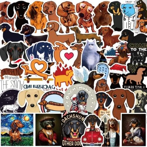 50 PCS Classic Dachshund Dog Sticker Cute Cartoon Waterproof DIY Skateboard Box Luggage Guitar Laptop Funny Graffiti Sticker Chi