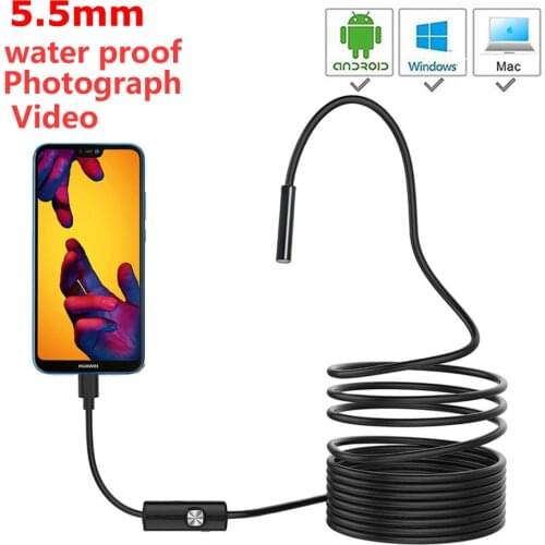 7/5.5MM Lens Android Endoscope USB Camera 1M/2M/3.5M/5M Hard Cable Led Light Borescopes Camera For PC Android Phone