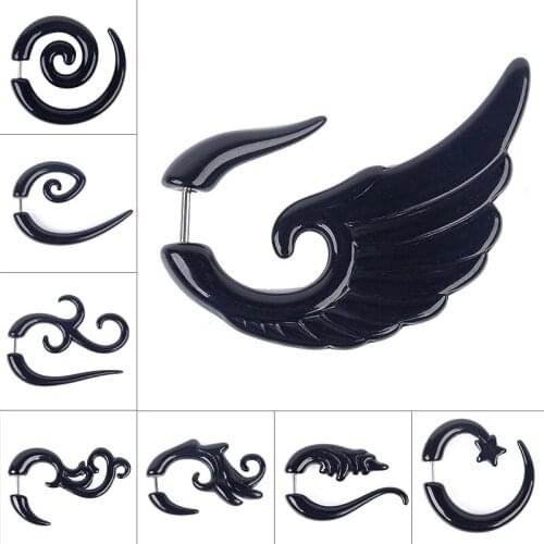 8 Styles Black Spiral Ear Taper Snail Ear Expanders Piercing Jewelry Acrylic Faux Ear Plug Tunnel Septum Tragus Body Jewelry