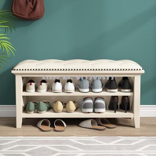 American simple solid wood shoe changing stool shoe cabinet household door storage stool soft bag cushion entrance hall shoe sto