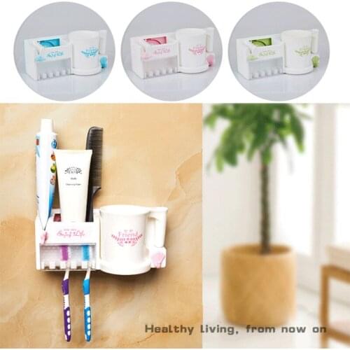 Basupply 1 Set 2018 New Toothbrush Holder Toothpaste Squeezer Wall Mount Stand Gargle Cup Bathroom Accessories