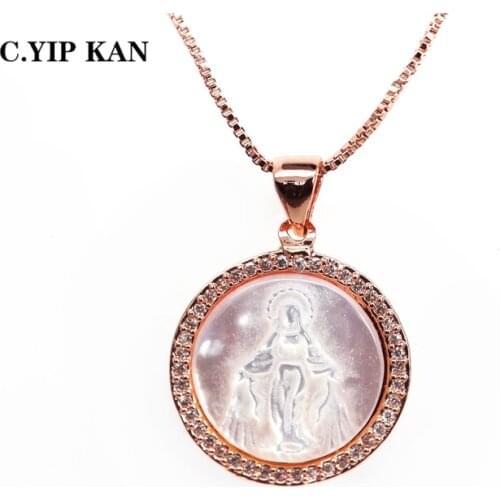 C.YIP KAN hot selling shell Mary pendant necklace gold-plated copper micro shop CZ necklace for feminine charm jewelry gift
