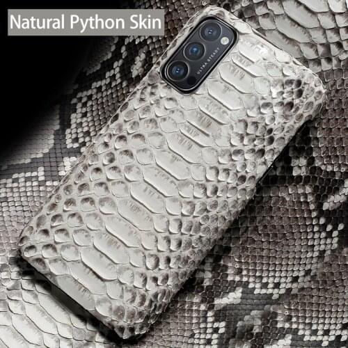 Genuine Leather Phone Case For OPPO Reno 4 3 R17 R15 Pro Luxury Natural Python Snake Skin Back Cover Funda Capa