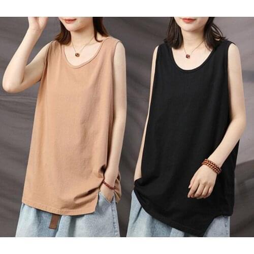 2021 Two Piece Cotton Loose Solid Color Vest Women Tank Top Sleeveless Shirt Casual Underwear Women Tank Tops Femme White Black