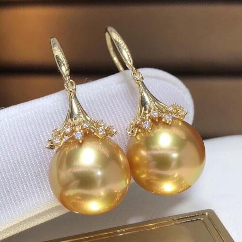 Fine Jewelry Pure 18 K Yellow Gold Natural Philippine 11-12mm Ocean Golden Round Pearl Earrings for Women Fine Pearl Earrings