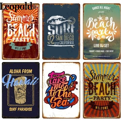 Metal Sign Board Beach Letter Logo Vintage Poster Sailing Board Plaque Bar Beach Coffee Shop Background Wall Decoration 20X30Cm