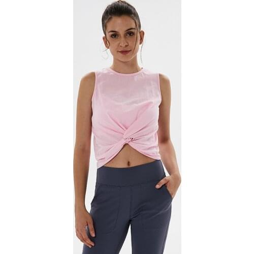 Cute Front Twist Yoga Workout Tank Tops Fitness Sportswear Women Comfy Cotton Crop Top Sleeveless Gym Running Sports Shirts