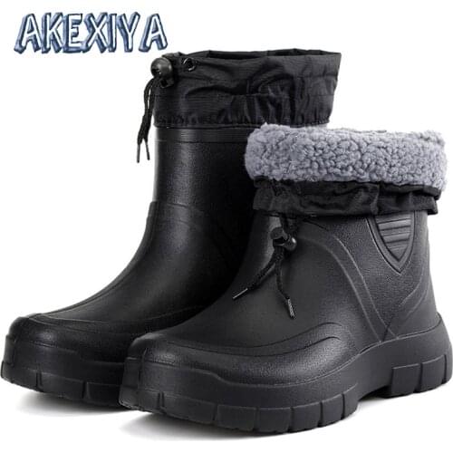 Mens Rain Boots Plush Warm Mens Ankle Work Boots Waterproof Fishing Men Wellies Mens Winter Boots Outdoor Adult Rain Boots