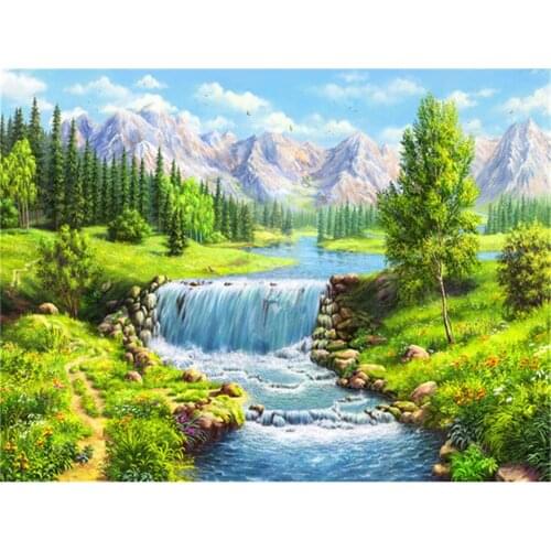 Natural Scenery Mountains Rivers DIY Embroidery 11CT Cross Stitch Kits Needlework Craft Set Cotton Thread Printed Canvas Craft