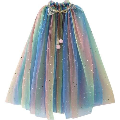 Princess Girl Sequin Hooded Cloak Princess Accessory Elsa Belle Magic Hair Cape Kids Girls Summer Dress Birthday Sets