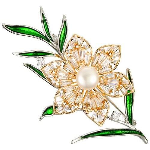 Okily Womens Brooches Zircon Large Flower Bridal Brooches Pin Wedding Fashion Sweater Jewelry Decoration Enamel Floral Brooch