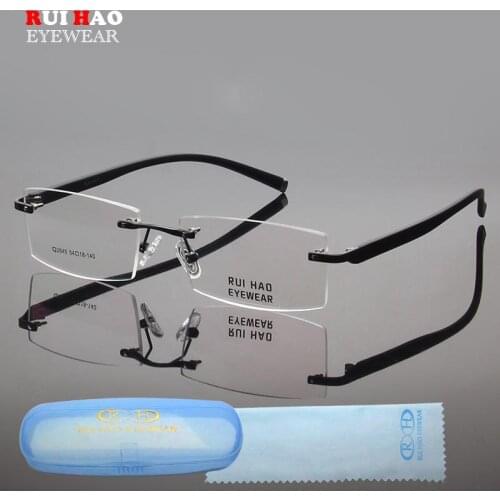Unisex Rimless Eyeglasses Frame Men Rectangle Business Optical Glasses Men Super light Spectacle Frame Rui Hao Eyewear Brand