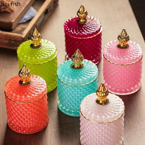 Gilded Glass Jars and Lids Relief Sculpted Canister Storage Tank Dressing Table Cosmetic Containers Jewelry Box Aroma Can