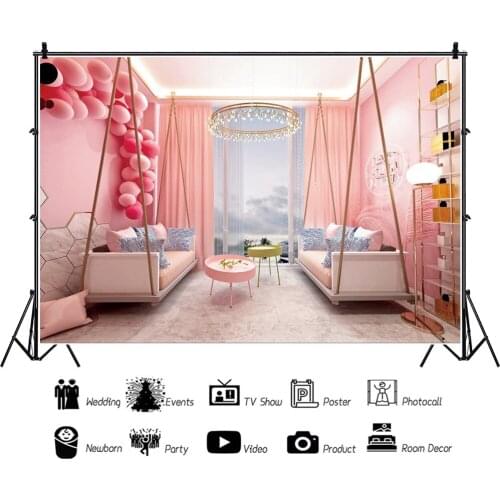 Princess Pink Balloon Dream Room Girls Cartoon Backdrops Kids Photography Birthday Party Photos Background for Shooting Decor