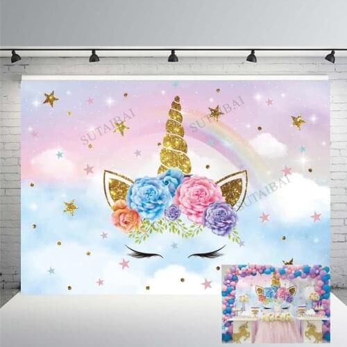 Rainbow Unicorn Backdrop Child Birthday Communion Dessert Table Photocall Background Baby Shower Party Photozone Decorations
