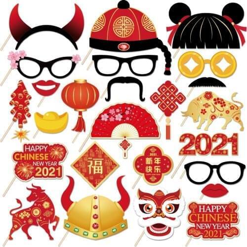 Chinese Spring Festival Photobooth Props Party Decorations Celebrate China Happy New Year DIY Photobooth Props Party Favors