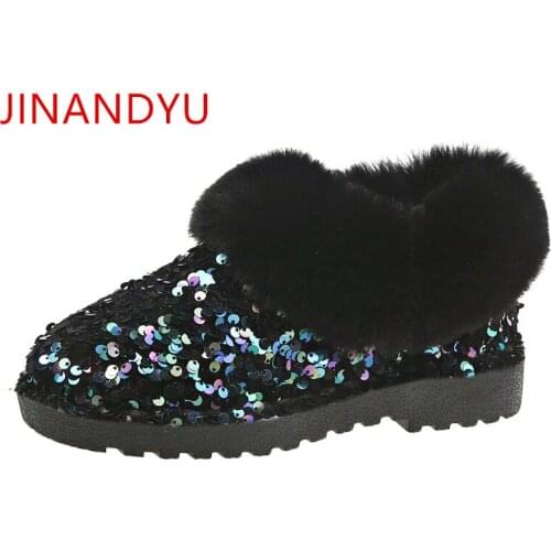 Bling Winter Loafers Womens Snow Boots Flats Warm Shoes Women New Arrival Ankle Boots Comfortable Fashion Round Toe Furry Boots