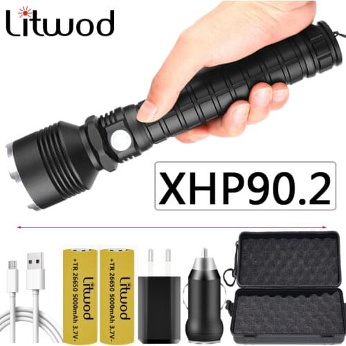 Xhp90.2 Most Powerful 4100 Lumens Led Flashlight Torch Rechargeable 18650 Or 26650 Battery Bulbs