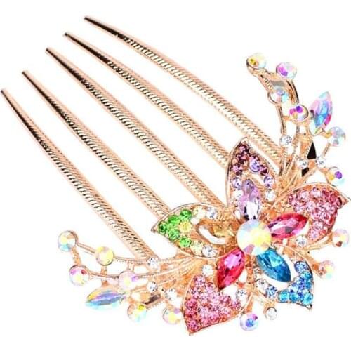 New Luxury Colorful Crystal Flowers Hair Combs Women Hair Jewelry Hair Pins Accessories Fashion Gifts Clips Ladies Wedding Decor