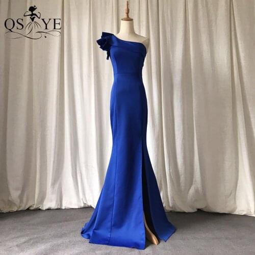 QSYYE Royal Blue Evening Dresses Elastic One Shoulder Mermaid Formal Gown Shoulder Ruffles Woman Fitted Party Dresses