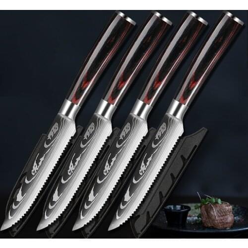 Serrated Steak Knives Dishwasher Safe Steak Knife 7cr17 Stainless Steel Dinner Knives Fruit Knife Knife Wooden Handle Knives