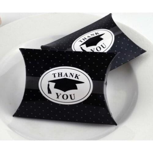 10/40/100pcs Thank You Black Graduation Bachelor Cap Chocolate Gift Sweets Kraft Paper Pillow Candy Box Favors Party Decoration
