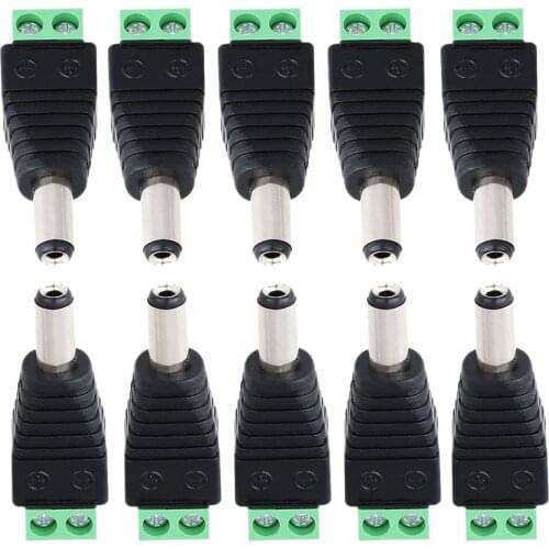 10Pcs New 5.5mm x 2.1mm DC Male CCTV DC Power Plug Jack Screw Terminal Adapter Connector