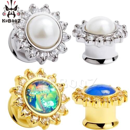 KUBOOZ 2PCS Ear Piercing Stretcher Tunnel Fashion Crystal Stainless Steel Plug Gauges Body Jewelry Expander Earring Gift Unisex