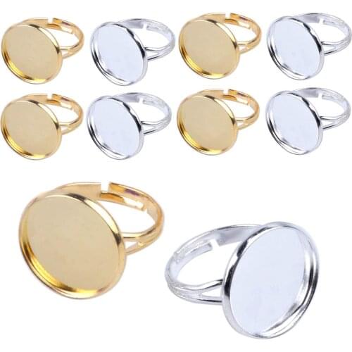 20 Pieces Ring Blanks with 12mm Adjustable Ring Bases, Metal Round Finger Ring Trays, Gold and Silver Plated