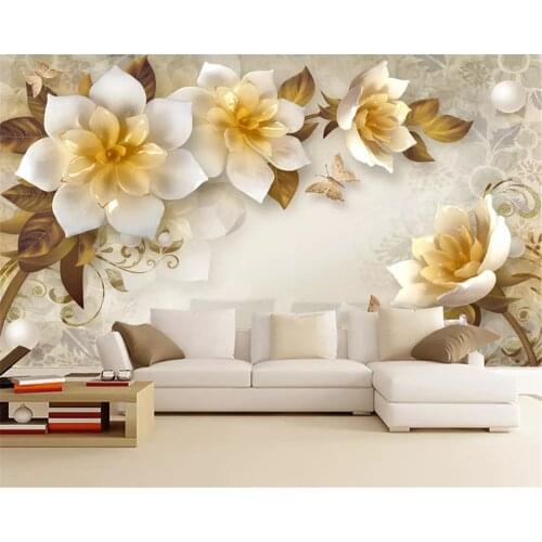 Beibehang 3d wallpaper Custom fashion 3D embossed magnolia peacock fresh European TV background papel de parede wall paper