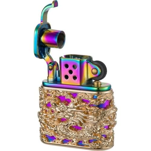 Hollow Auspicious Cloud Golden Dragon Retro Kerosene Lighter Pure Copper Business Hand Gift Regalos Para Hombre Originales