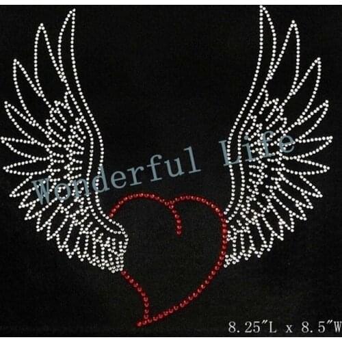 Free shipping Rhinestone, Rhinestud love heart with wings for clothing