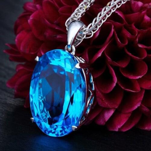 BLACK ANGEL 925 Sterling Silver Water Drop Blue Topaz Sapphire Pendant Necklace For Women Birthstone Gemstone Jewelry Gift