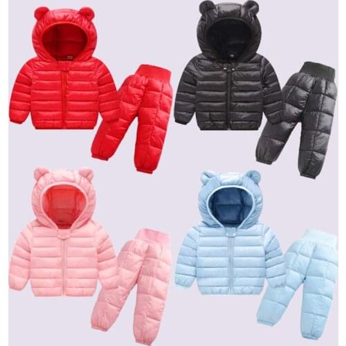 Winter Toddlers Baby Boys New childrens Cotton-Padded Jacket Suits For Girls Top + Trousers Two-Piece Lightweight Down Padded