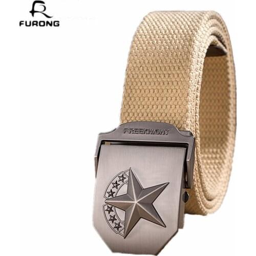 FURONG Men Star Automatic Buckle Belts Fashion Outdoor Boy Youth Canvas Waistband Man Strap Metal Fashion Buckle Belt R004