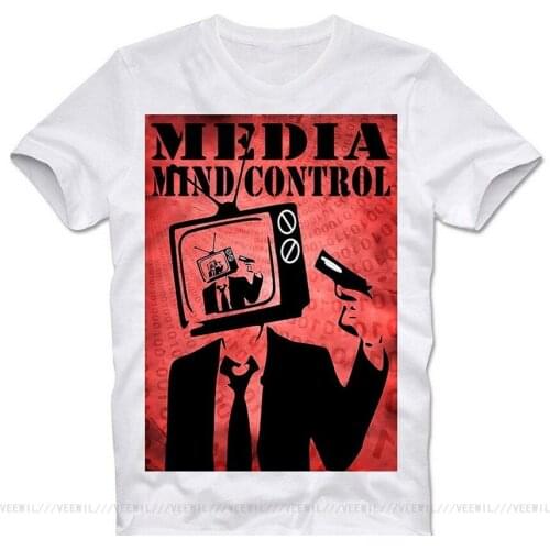 T Shirt Media Mind Control Brain Wash Nwo New World Order Tv Fake News Simple Short Sleeved Cotton T-Shirt Loose
