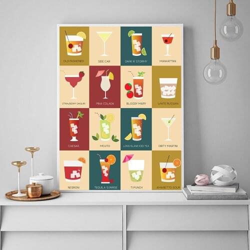 Cocktail Wall Art Prints Classic Cocktails Alcohol Poster Kitchen Wall Art Canvas Painting Pictures Mix Drinks Gift Bar Decor