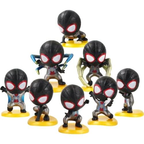 8pcs/set 4-5cm Spiderman Iron Spider Black Spider Man Q Version Mini Doll PVC Figure Toys