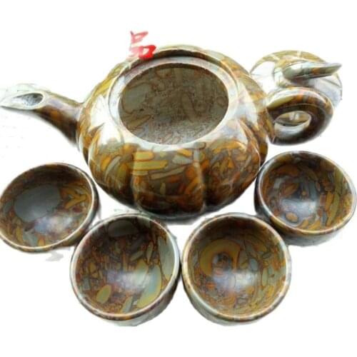 China Handmade Jade Carving Natural Stone Iade Teapot And Tea Cup A Set