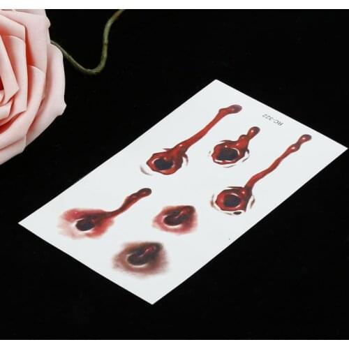 HOT Halloween Tattoo Stickers Bullet Scar Fear Blood Bullet Wound Scar Festival Holiday Party Supplies Decorate Outdoor For Home