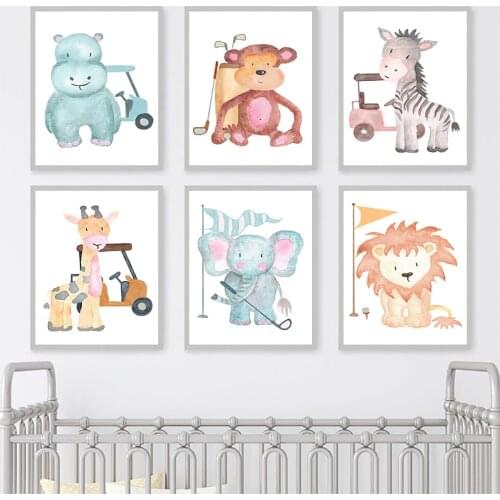 Lion Elephant Monkey Hippo Zebra Giraffe Wall Art Canvas Painting Nordic Posters And Prints Cartoons Pictures Kids Room Decor