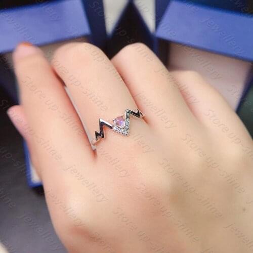 Natural Moonstone Ring 925 Silver Womens Ring I have you in my heart, the feeling of heartbeat