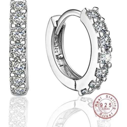 Latest Fashion Women Sliver Circular Earring With Single Row Crystal Luxury Office Ladies Circle Ear Buckle Jewelry
