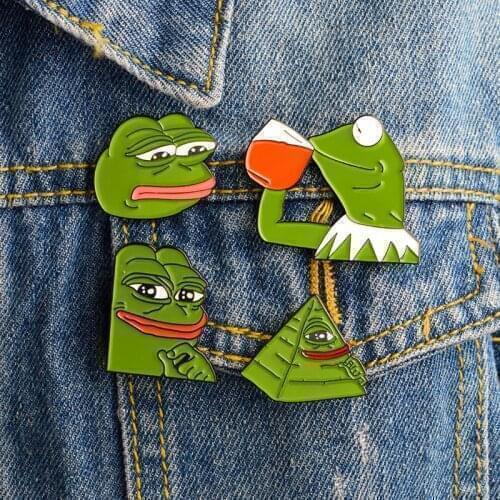 2018 NEW the Frog Pepe Sad Think Drink Funny Cute dark Metal Enamel brooches Button sweater Pins Badge kids Gift frog souvenir
