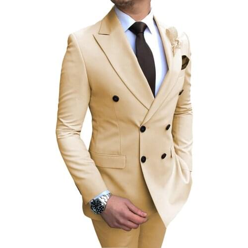 New Arrival Men Suits Champagne Groom Tuxedos Peak Lapel Groomsmen 2 Pieces Wedding Best Man ( Jacket+Pants+Tie ) C980