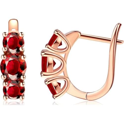 New Arrival Rose Gold Color Clip Earrings for Women Austria Round Ruby Zircon Red Stone Crystal Jewelry Dropshippig Wholesale
