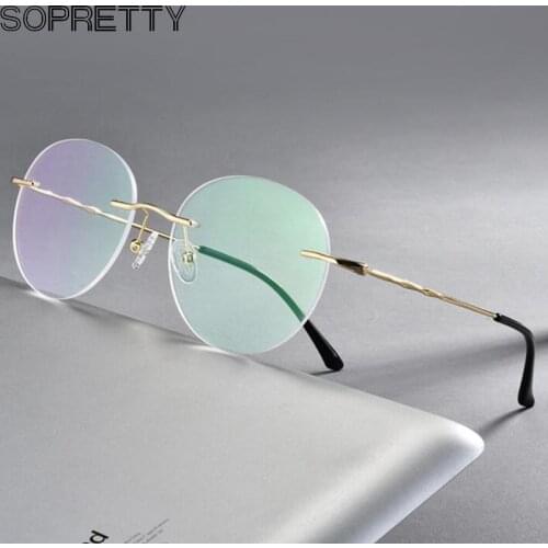 Titanium Alloy Rimless Round Lens Men & Women Glasses Frames for Myopia & Hyperopia Prescription Frameless Eyeglass F7057