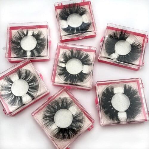 Wholesale 25mm lashes Square Box 3D Real Mink Eyelashes Natural Makeup Criss-cross Wispies Fluffy Eyelashes Extension