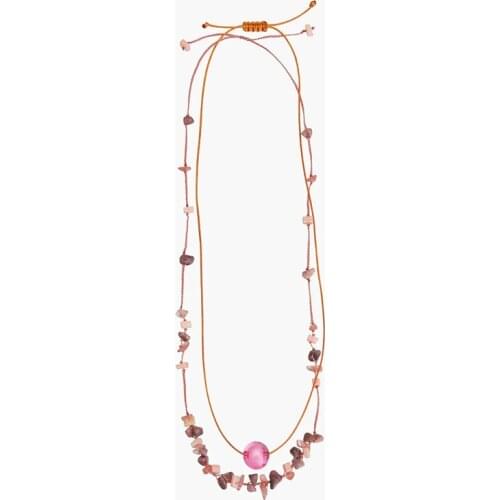 ZA Necklace 2 Pcs/Set Bohemian Natural Irregular Stone Chain Necklaces For Women Pink Transparent Glass Ball Pendants Necklace