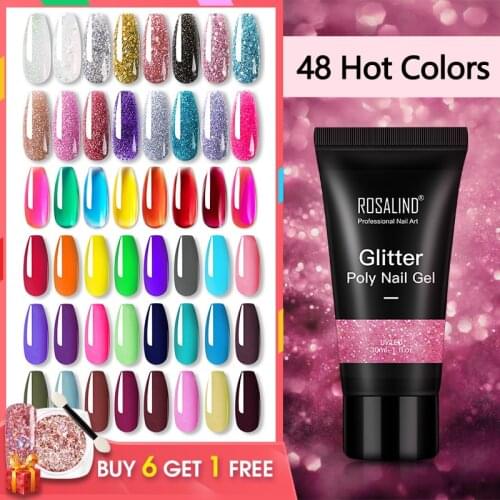 ROSALIND Poly Nail Glitter Gel Quick Extension Gel All For Manicure Semi-permanent Esmalte Soak Off UV Lamp Nail Art Design Gel